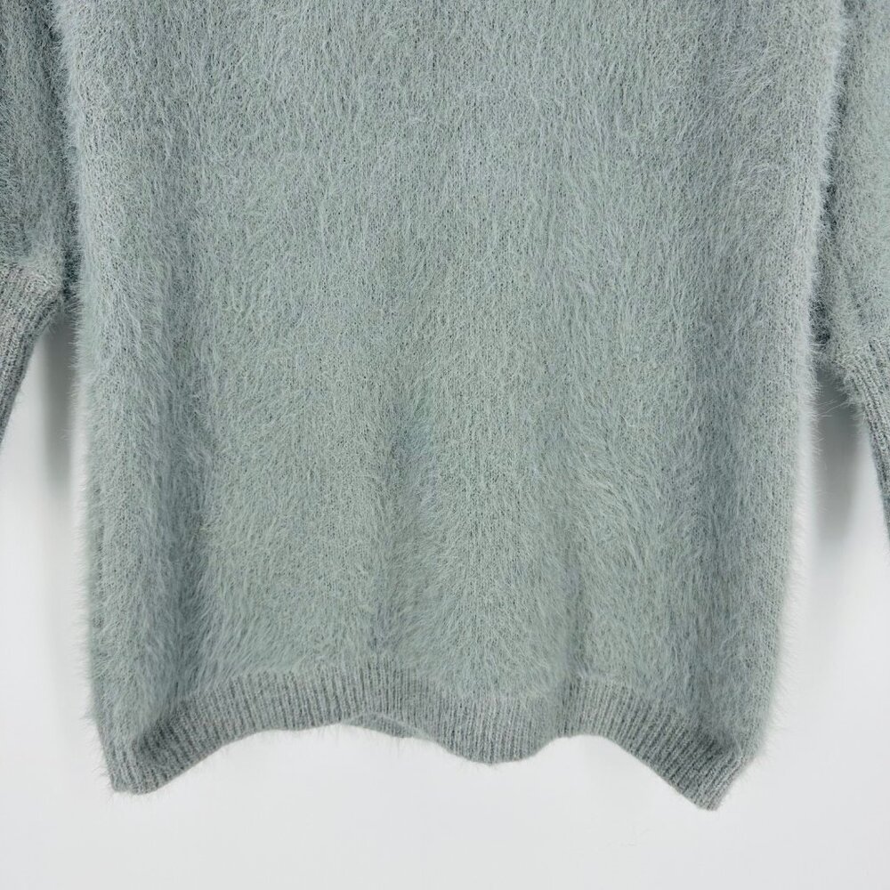 LBD Gray Fuzzy Long Balloon Sleeve Turtleneck Knit Short Sweater Dress Size S - Picture 5 of 9
